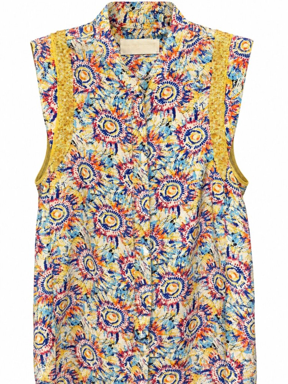 Zadig & Voltaire Multicolor Print Sequin Sleeveless Blouse Size Small